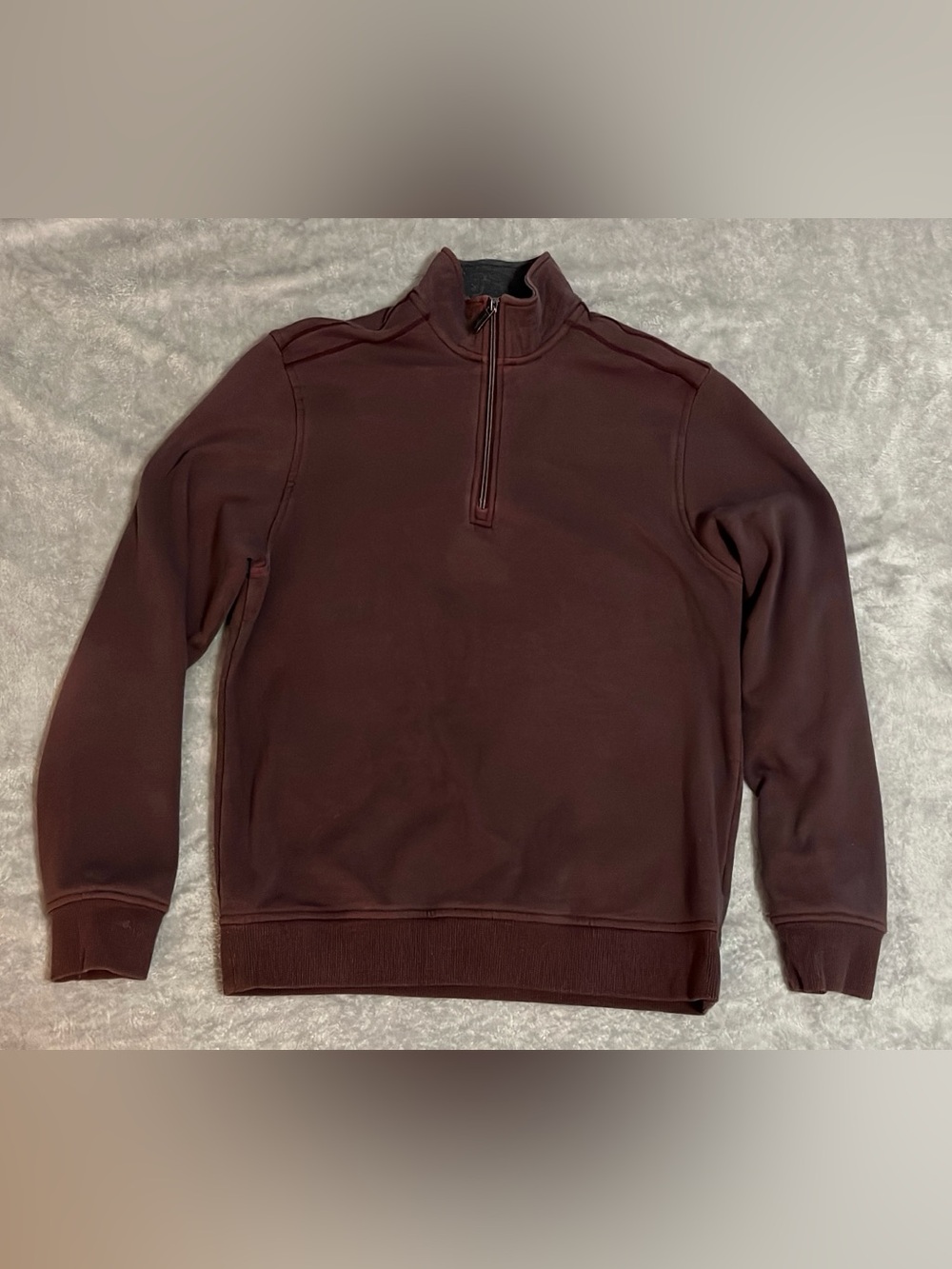 Van Heusen Flex Small Burgundy Fleece Lined Quarter Zip Pullover Sweatshirt Top